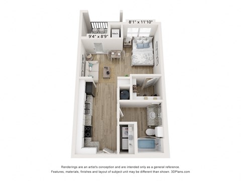 Floor plan for studio, 1 bath, 494 sqft